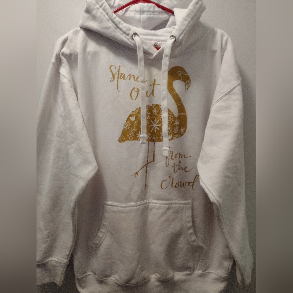 Women's White Hoodie with Gold Flamingo Graphic - Stand Out from the Crowd